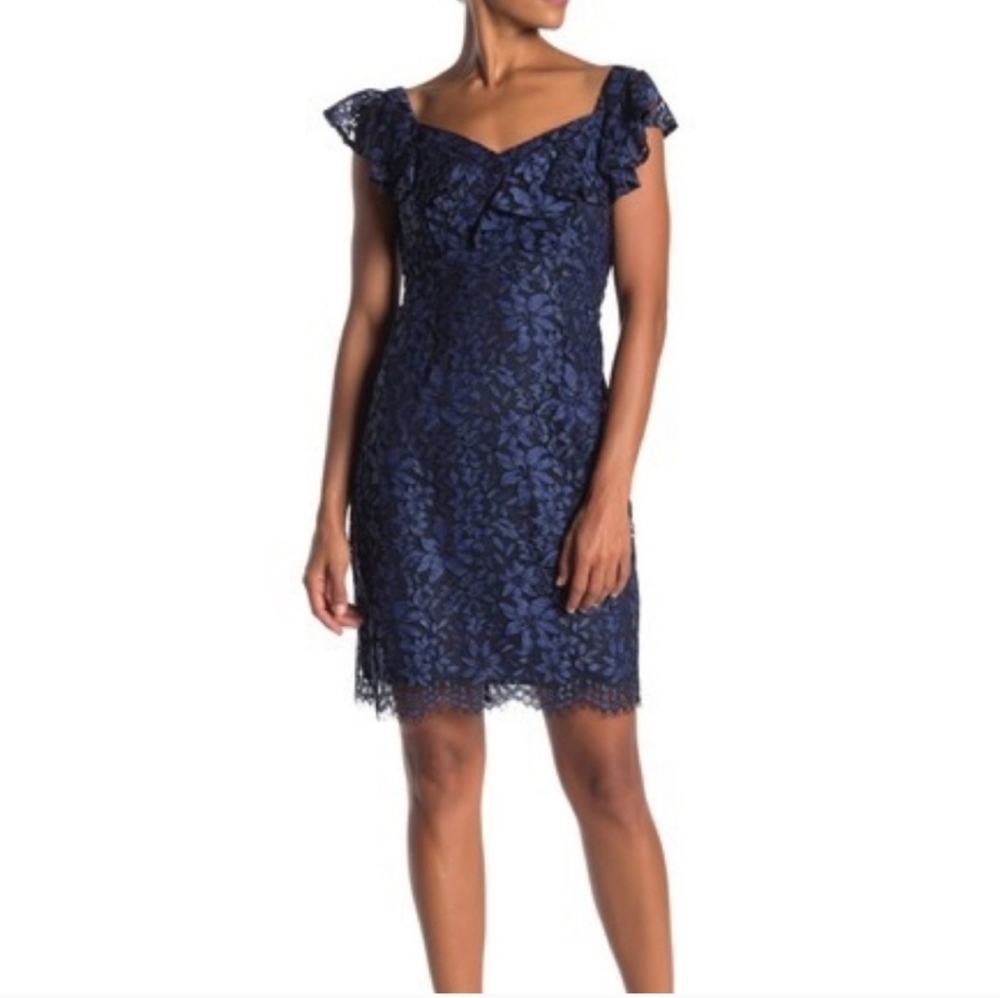 Trina Turk Navy Floral Lace Mini Dress
